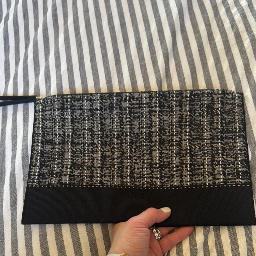 Rothy's Black and Gray Tweed Wristlet Clutch